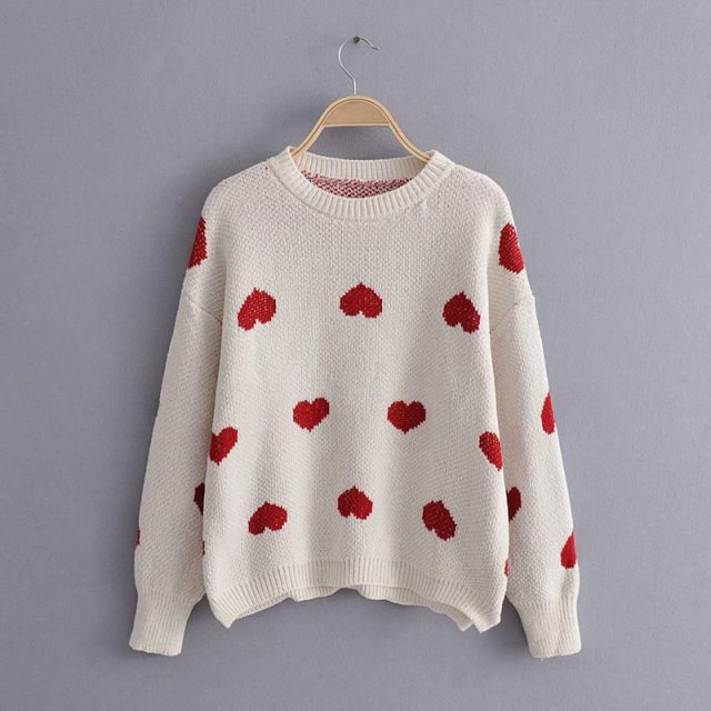 Lossky Sweater Tops Women Autumn Winter Chenille Long Sleeve Loose Red Knit Pullovers Fashion Heart Print Clothing 2019 Leisure