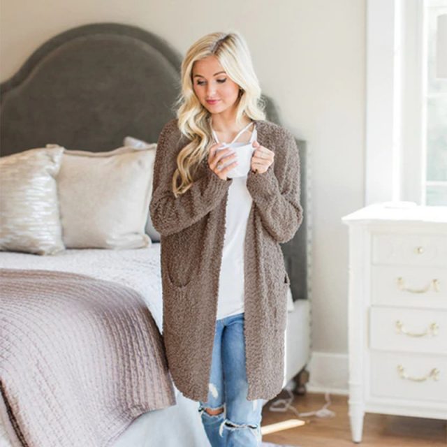 Lossky Women Autumn Winter Knitted Long Sweater Long Sleeve Yellow Cardigans Female Outwear Loose Coats Ladies Clothing Knitwear