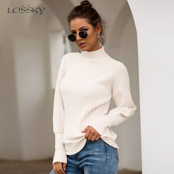 Lossky Tops Woman Long Sleeve Autumn Winter Sweaters Knitting Turtleneck Slim Pullovers Yellow Fashion Clothing 2019 Ladies Wear