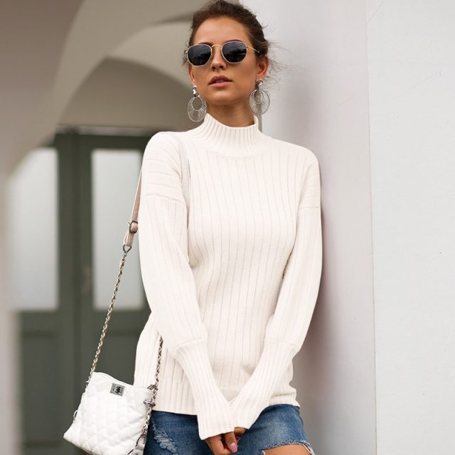 Lossky Tops Woman Long Sleeve Autumn Winter Sweaters Knitting Turtleneck Slim Pullovers Yellow Fashion Clothing 2019 Ladies Wear
