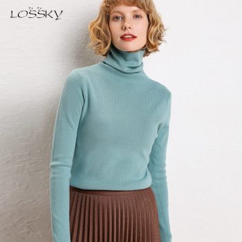 Lossky Korean Women Knitted Sweater Long Sleeve Autumn Winter Tops Pullover Female Turtleneck Red Warm Bottoming Ladies Clothing