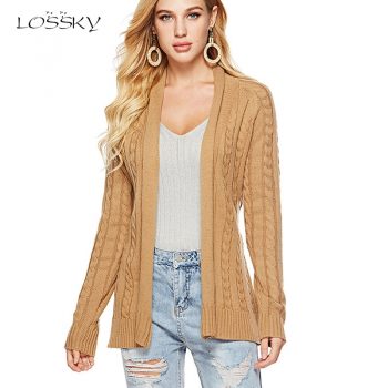 Lossky Cardigan Sweaters Women Knitted Long Sleeve Autumn Winter Warm Sweater Coats New Lace-up Slim Ladies Gray Simple Clothing