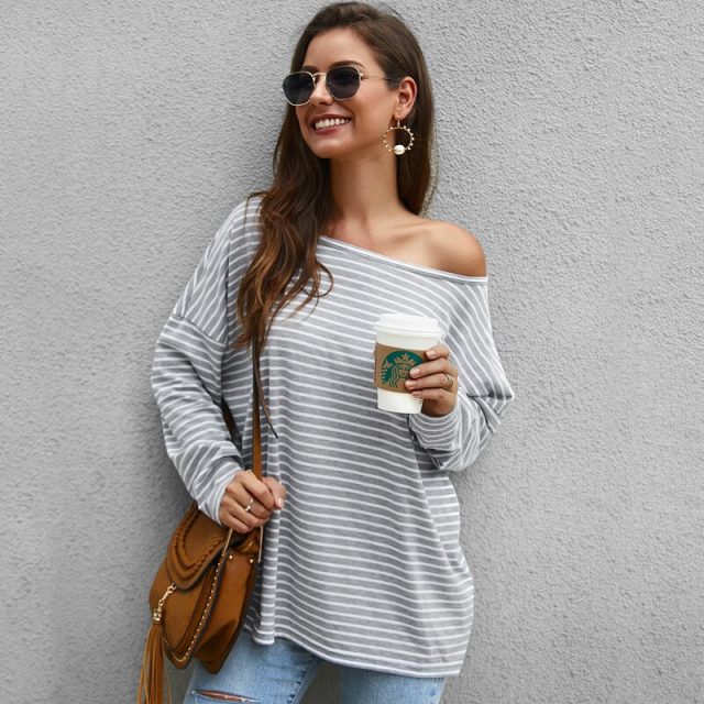 Lossky Sweaters Women Long Sleeve Black Striped Knitting Pullovers Top Autumn Casual Ladies Clothing Loose Leisure Knitwear 2019