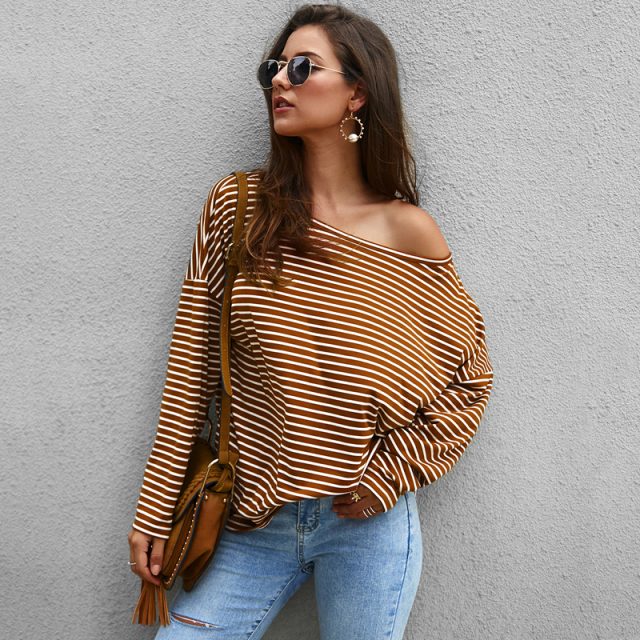 Lossky Sweaters Women Long Sleeve Black Striped Knitting Pullovers Top Autumn Casual Ladies Clothing Loose Leisure Knitwear 2019