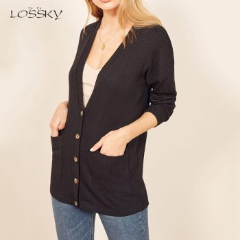 Lossky Sweater Black Knitted Cardigan New Autumn Winter Long Sleeve Women Clothing Warm Sweater Female Coats Lady Knitwear 2019