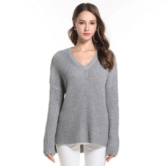 Lossky Knitted Sweater Women V Neck Long Sleeve Pullover Top New Autumn Winter Loose Pink Black Warm Clothing Female Simple 2019