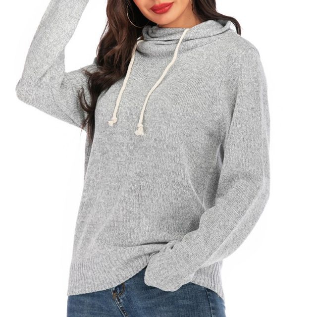 Lossky Hoodie Sweaters Women Long Sleeve Autumn Winter Solid Casual Tops Ladies Loose Pullovers Knitwear Leisure Clothing 2019