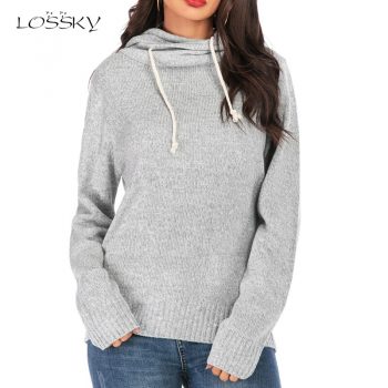 Lossky Hoodie Sweaters Women Long Sleeve Autumn Winter Solid Casual Tops Ladies Loose Pullovers Knitwear Leisure Clothing 2019