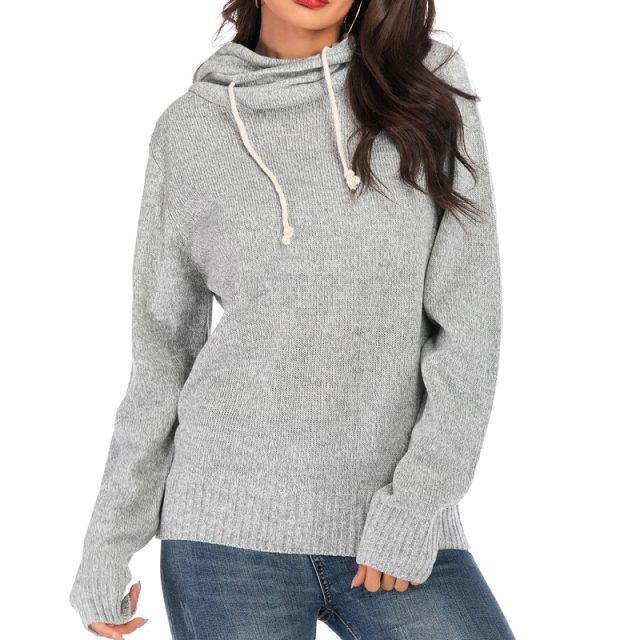 Lossky Hoodie Sweaters Women Long Sleeve Autumn Winter Solid Casual Tops Ladies Loose Pullovers Knitwear Leisure Clothing 2019