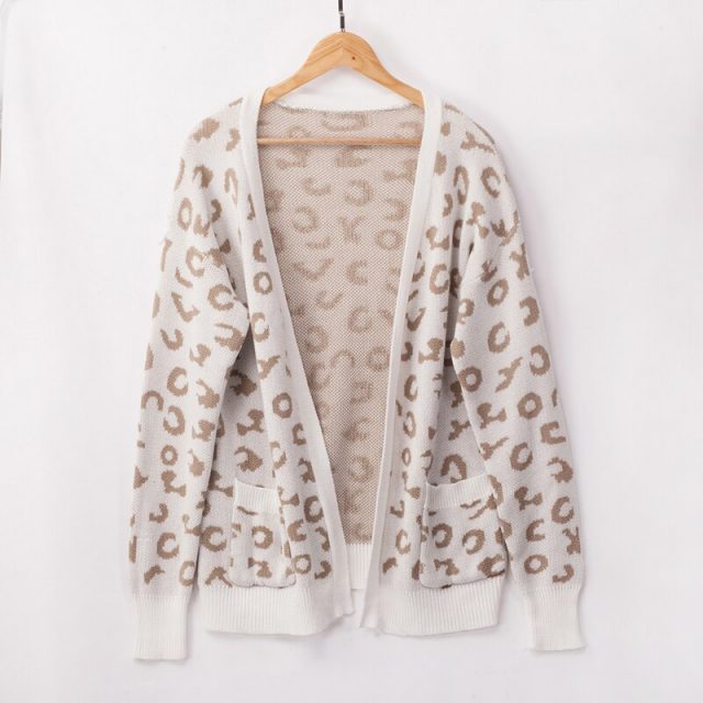 Lossky Warm Knitted Sweater Tunic Women Leopard Cardigan Coats Long Sleeve 2019 Autumn Winter Loose Ladies Pink Clothing Leisure