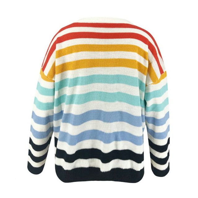 Lossky Women Sweaters Fashion Rainbow Striped Long Sleeve Pullovers Ladies Autumn Winter Knitted Top 2019 Loose Leisure Clothing