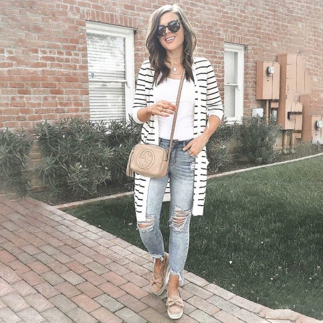 Striped Sweaters Top Casual Long Sleeve Loose Cardigan Sweater Best in Autumn Spring