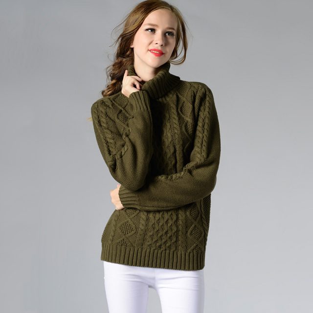 Women Knitted Sweater Long Sleeve Turtleneck Autumn Winter Warm Pullover Top Feminine Casual Knitwear