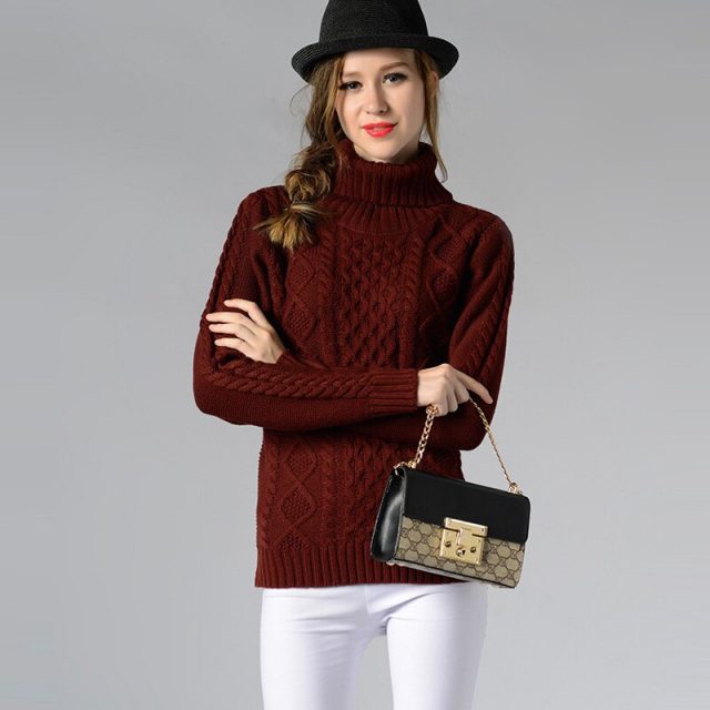 Women Knitted Sweater Long Sleeve Turtleneck Autumn Winter Warm Pullover Top Feminine Casual Knitwear