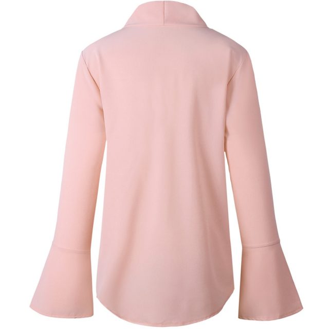 Lossky Women Autumn Long Sleeve Chiffon Blouse Bow Irregular Solid Ruffle Fashion Blouses New 2019 Casual Black Pink Tops Shirts