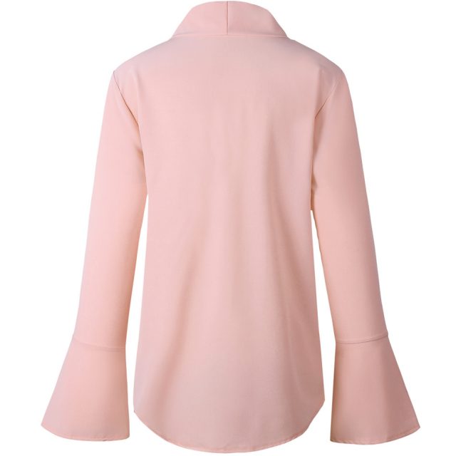 Women Flare Long Sleeve Chiffon Blouse Bow Irregular Pure Ruffle Fashion Blouses New 2019 Autumn Casual Black Pink Tops Shirts