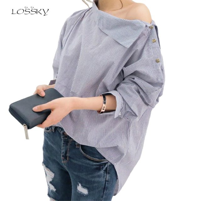 Women Striped Blouses Sexy Long Sleeve Shirts Off Shoulder Top Blouse 2018 Autumn Fashion Shirt Female Womens Tops And Blouses
