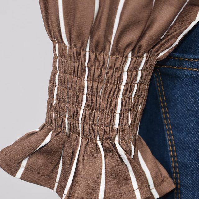 2017 Autumn Spring Vintage Shirts Women Striped Slim Stand collar Women Casual Shirts Ladies Classic Style Shirts Female Loose