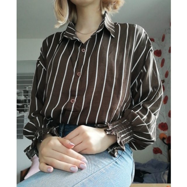2017 Autumn Spring Vintage Shirts Women Striped Slim Stand collar Women Casual Shirts Ladies Classic Style Shirts Female Loose