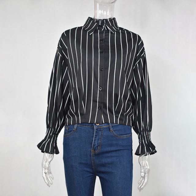 2017 Autumn Spring Vintage Shirts Women Striped Slim Stand collar Women Casual Shirts Ladies Classic Style Shirts Female Loose
