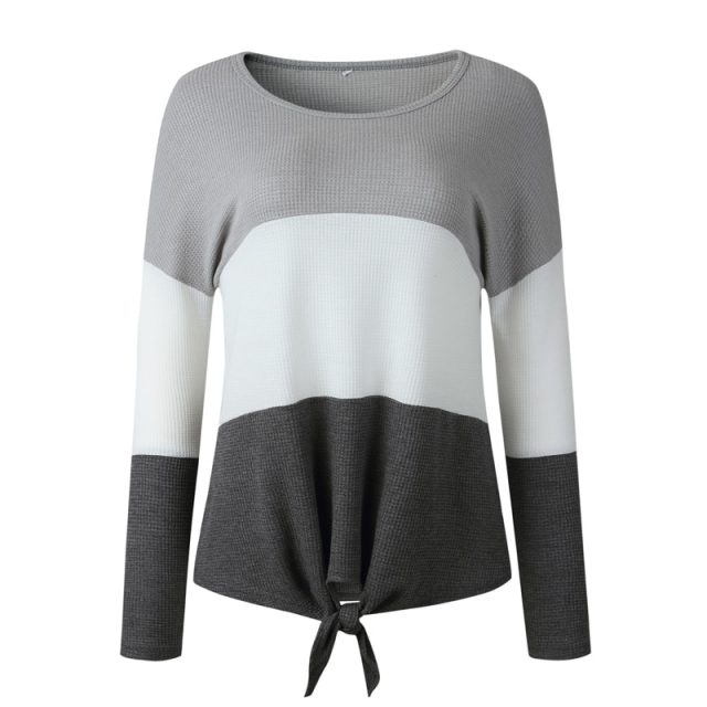 Lossky T Shirt Tee Tops Women Long Sleeve 2019 Autumn Patchwork Leisure Knitwear Fashion Ladies Casual Fall Loose Femme Clothes
