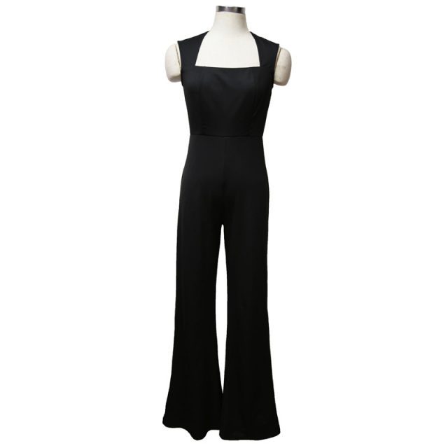 Lossky Summer Long Jumpsuits High Waist Women Square Collar Sleeveless Trousers Pants Romper Jumpsuit Offical Lady Slim Jumpsuit