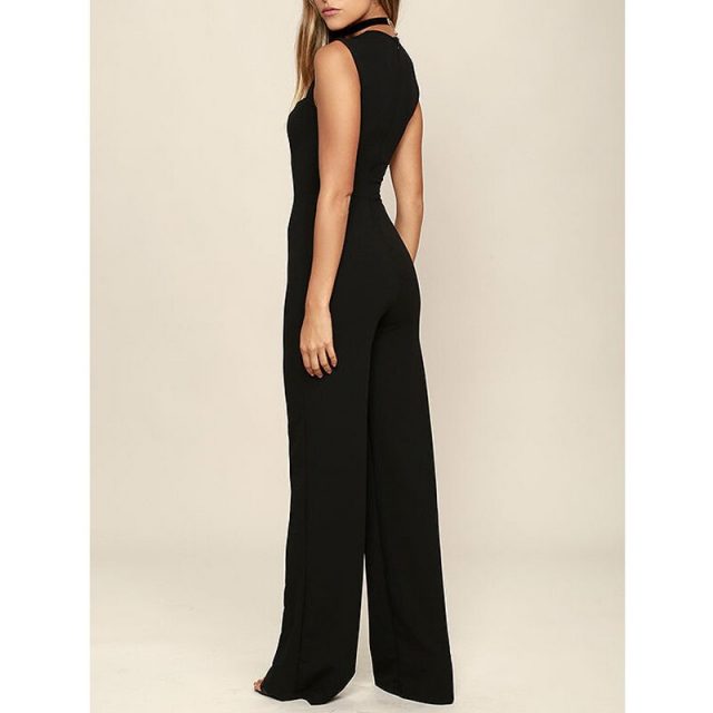 Lossky Summer Long Jumpsuits High Waist Women Square Collar Sleeveless Trousers Pants Romper Jumpsuit Offical Lady Slim Jumpsuit