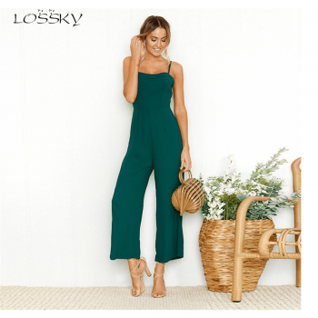 LOSSKY Summer Long Jumpsuit New Sexy Sling Zipper Womens Rompers Jumpsuit Sexy Black Red Backless Sleeveless Party Jumpsuit 2019