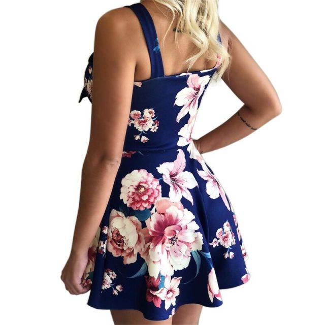 LOSSKY Women Fashion New Bow Backless Sexy Playsuits 2019 Casual Summer Sling V-neck Mini Rompers Womens Print Loose Jumpsuits