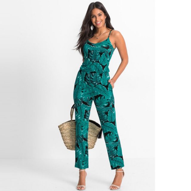 Lossky Women Rompers Jumpsuit Fashion Printed Backless Sleeveless Pocket Summer Sling Long Beach Pants Jumpsuit Trouser Jumpsuit