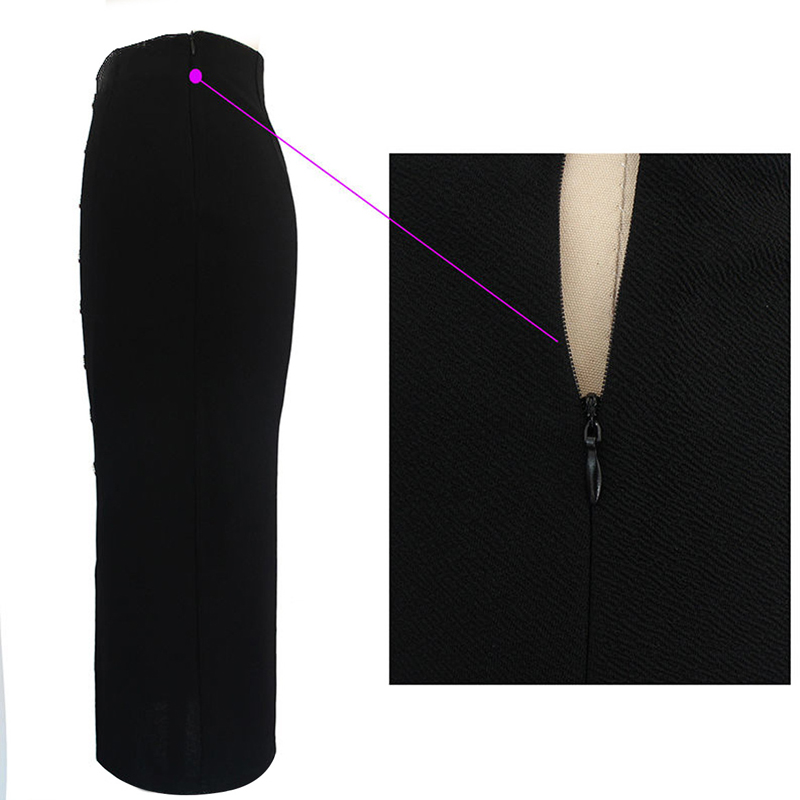 Lossky Skirts Sexy Slit Pencil Midi Skirts Plus Size Women Office Long Black Autumn Winter High Waist Warm Clothes Zipper 2019