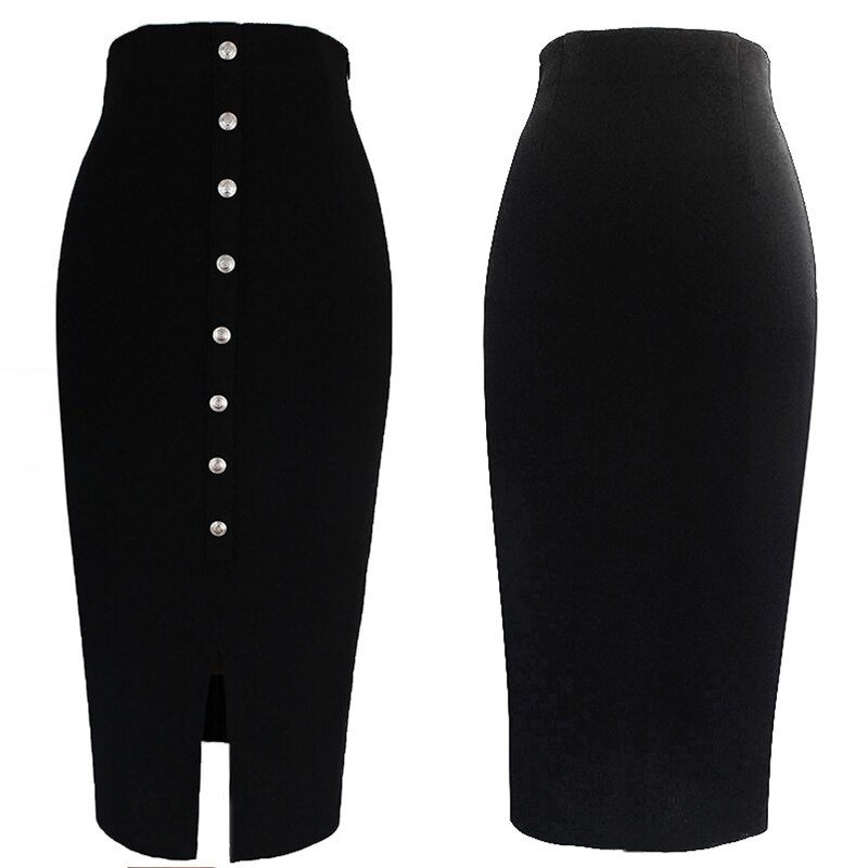 Lossky Skirts Sexy Slit Pencil Midi Skirts Plus Size Women Office Long Black Autumn Winter High Waist Warm Clothes Zipper 2019