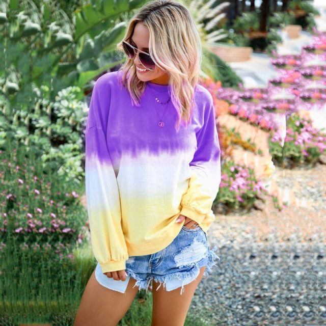 Lossky Women Sweatshirts Rainbow Gradient Printed Long-sleeved Tops Plus Size 5XL New Autumn Winter Casual Clothing Female 2019
