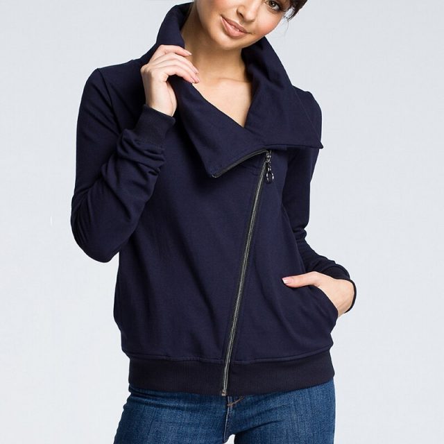 Lossky Women Oversized Sweatshirts Zipper Top Long Sleeve Autumn Winter Irregular Collar Female Outwear Ladies Japanese Clothing