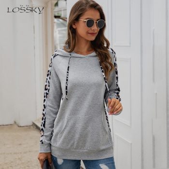 Lossky Women Hoodies Long Sleeve Pullover Hoody 2019 Autumn Ladies Vintage Leopard Sweatshirts Pocket Femme Fall Tops Clothes