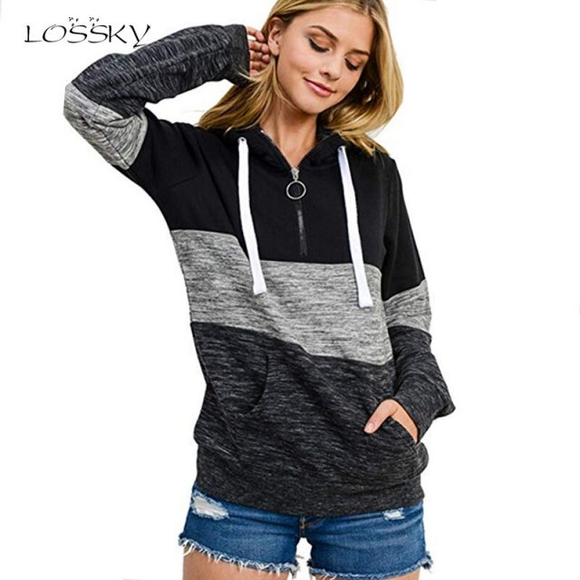 Lossky Top Sweatshirt Zipper Women Long Sleeve Thick Warm Autumn Winter Pullover Clothing Lace-up Drawstring Pink Ladies Hoodies