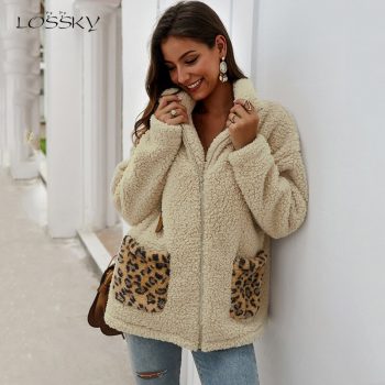 Lossky Sweatshirt Tops Women Winter Thick Warm Jacket Ladies Pocket Stitching Zip Up Pastel Oversized Plush Clothes Coats 2019