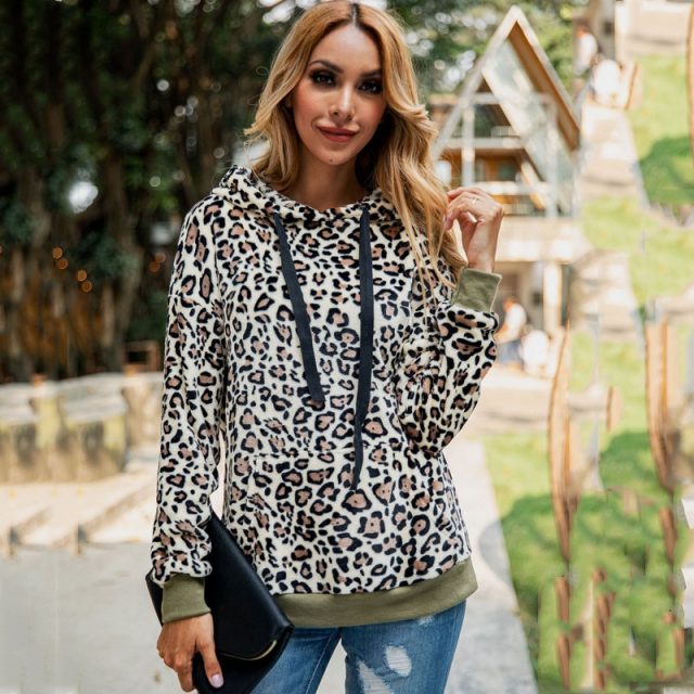 Lossky Hoodie Sweatshirt Tops Women Long Sleeve 2019 Leopard Print Vintage Leisure Ladies Autumn Winter Plush Pullovers Clothing