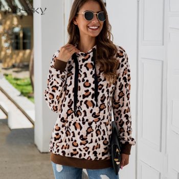 Lossky Hoodie Sweatshirt Tops Women Long Sleeve 2019 Leopard Print Vintage Leisure Ladies Autumn Winter Plush Pullovers Clothing