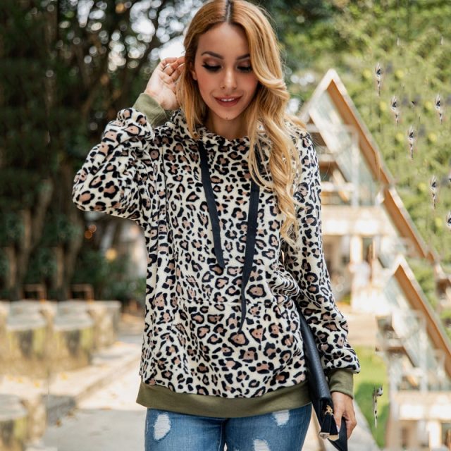 Lossky Hoodie Sweatshirt Tops Women Long Sleeve 2019 Leopard Print Vintage Leisure Ladies Autumn Winter Plush Pullovers Clothing