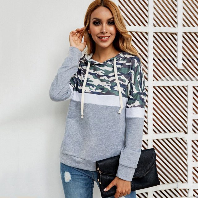 Lossky Women Hoodies Sweatshirt Autumn Winter Camouflage Patchwork Top Ladies Long Sleeve Hoody Pullover 2019 Fall Loose Clothes