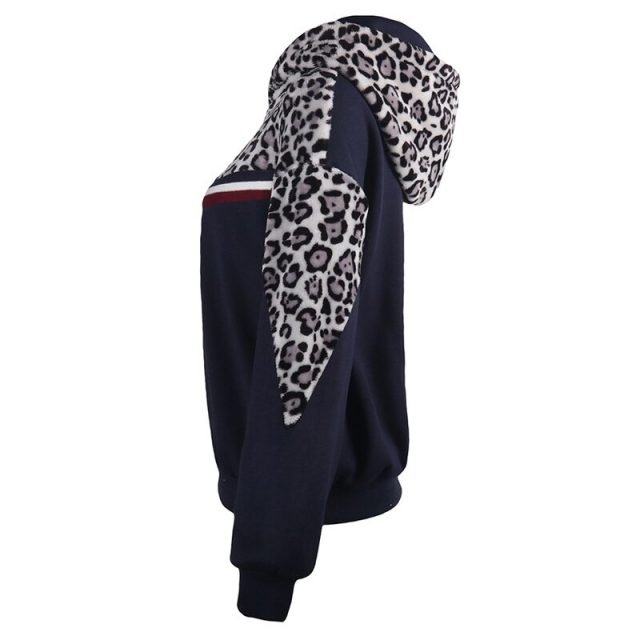 Lossky Black Hoodie Sweatshirts Top Women Long Sleeve Loose Warm Autumn Winter Pullovers 2019 Leopard Patchwork Ladies Clothing