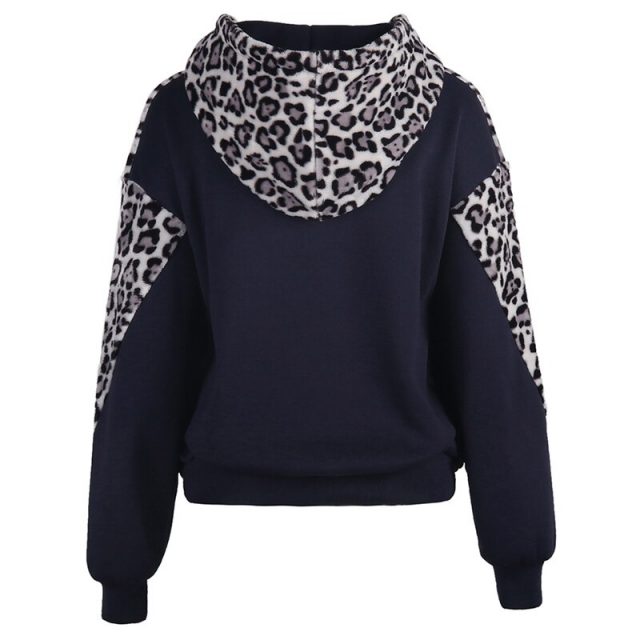 Lossky Black Hoodie Sweatshirts Top Women Long Sleeve Loose Warm Autumn Winter Pullovers 2019 Leopard Patchwork Ladies Clothing