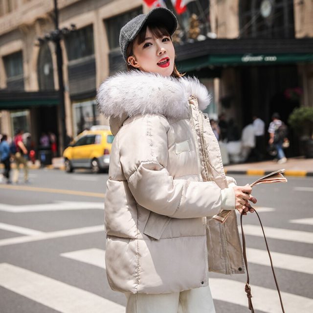 Lossky New Design Korean Style Winter Loose Parkas Women Cotton Thick Outwear Female Regular Coats Hooded Faux Fur Collar Parka