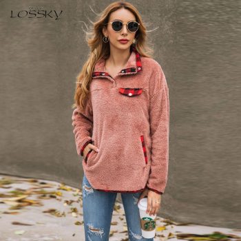 Lossky Patchwork Teddy Sweatshirt Women Autumn Winter Plush Warm Tops leisure Ladies Sweatshirts Clothing 2019 Female