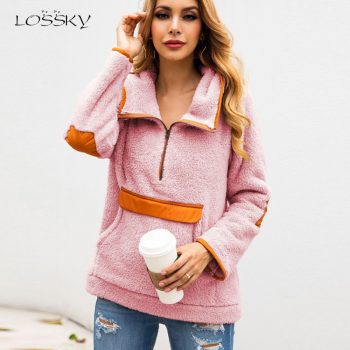 Lossky Women Hoodie Sweatshirt Teddy Pullovers  Female Autumn Pink leisure Warm Top Clothing 2019 Winter