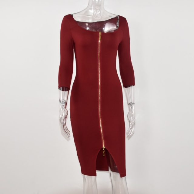 Lossky Women Sexy Club Low Cut Bodycon Dress Red Velvet Sheath 2019 Casual Autumn Winter Zipper Fashion Black Pure Dresses