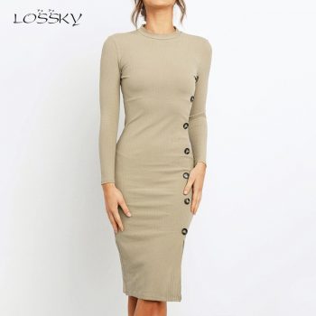 Lossky Knitted Dress Autumn Winter Warm Sexy Black Women Clothing Dresses Jumper New Slim Office Dress Elegant Ladies Work Wear