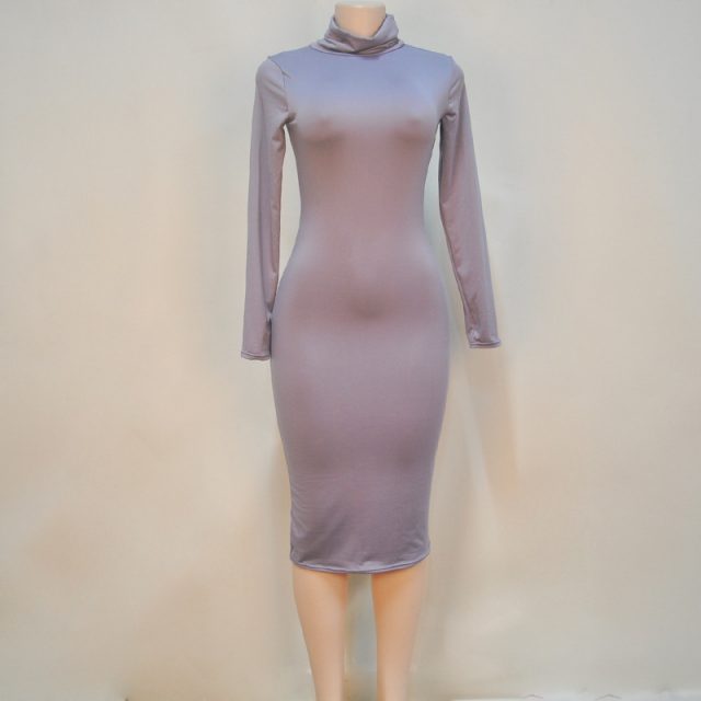 Lossky Women Sexy Club Bodycon Dress Evening Elegant Lady Party Dress New Black Turtleneck Long Sleeve Autumn Winter Dress 2019