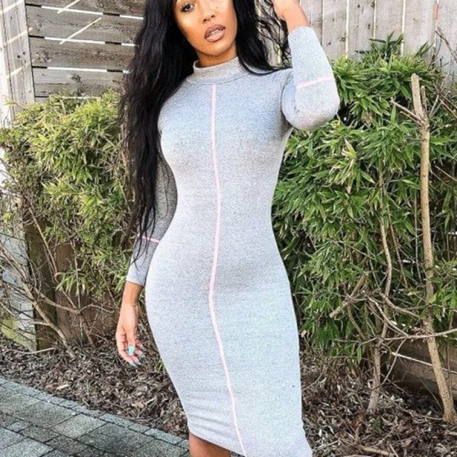 Lossky Women Long sleeve Dress Sexy Bodycon Autumn Winter Black White Dress Lady 2019 Fashion Casual Party Dress Red